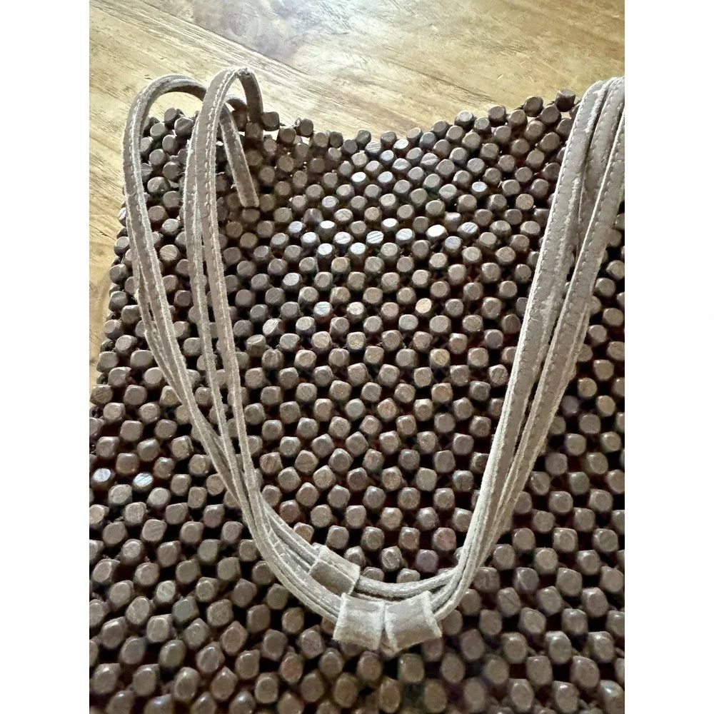 The Sak Wooden Bead Handbag Brown Handmade in Indonesia Boho Y2K Style - Picture 4 of 11